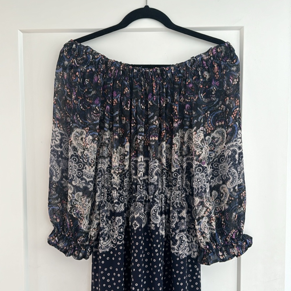 SALONI Black and White Paisley Dress